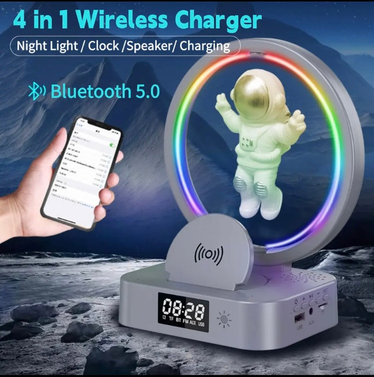 ASTRONAUT NIGHT LIGHT WITH SPEAKER, WIRELESS CHARGER LEVITATION LAMP