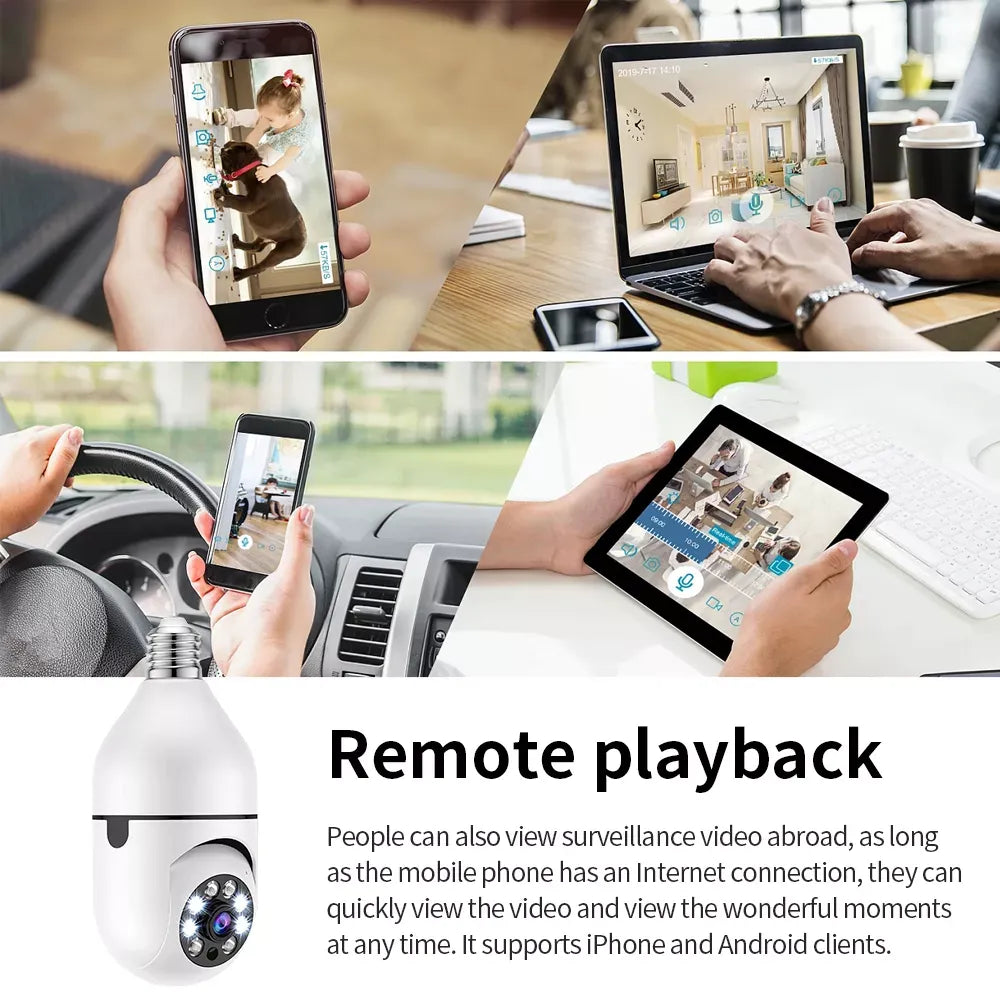 Wi-Fi security PTZ camera 2MP 1080P HD IP Wi-Fi bulb camera v380 pro app 360 rotation Day and night full colour HD camera