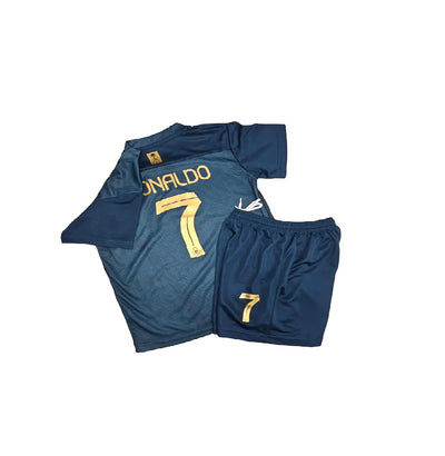 Ronaldo #7 NASSR Riyadh Al Away 2024/2025 Kids Soccer Jersey/Shorts Gift Set for Fans Youth Sizes