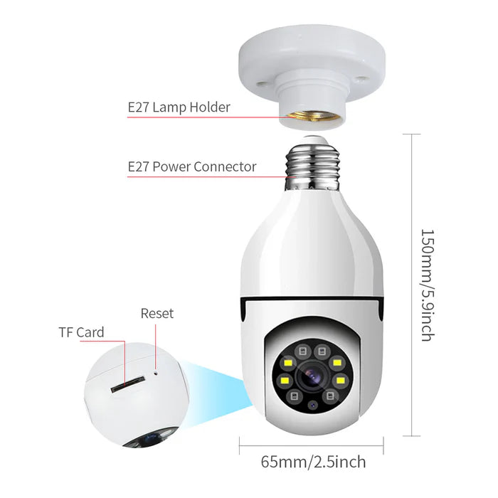 Wi-Fi security PTZ camera 2MP 1080P HD IP Wi-Fi bulb camera v380 pro app 360 rotation Day and night full colour HD camera