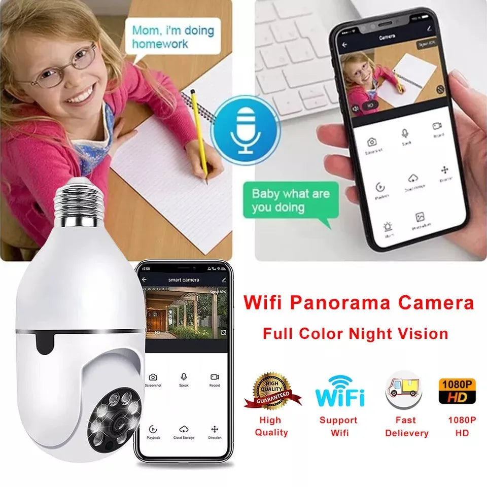 Wi-Fi security PTZ camera 2MP 1080P HD IP Wi-Fi bulb camera v380 pro app 360 rotation Day and night full colour HD camera