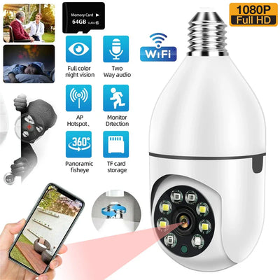 Wi-Fi security PTZ camera 2MP 1080P HD IP Wi-Fi bulb camera v380 pro app 360 rotation Day and night full colour HD camera